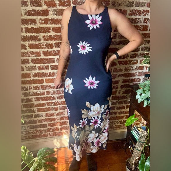 90s S.L Fashions navy blue floral maxi dress - Picture 2 of 9